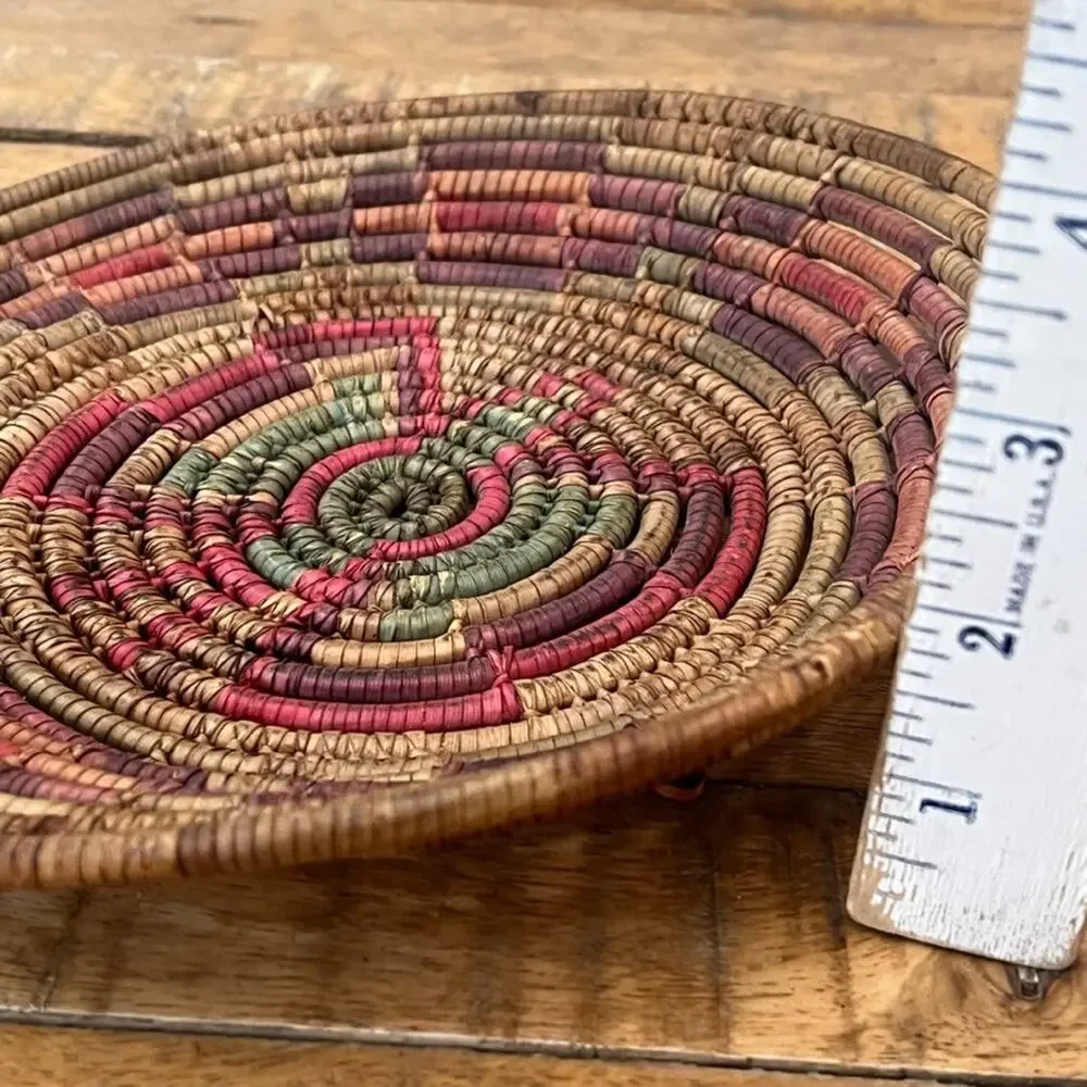 Vintage Colorful Hand Woven Coil Basket Wall Decor 9